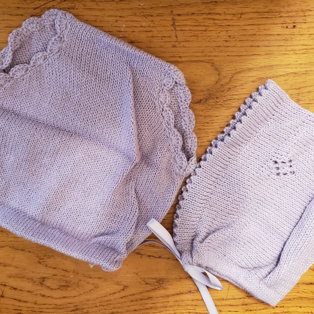 BABY CHRISTENING SET LAVENDER HAND knitted alpaca NEW NEW NEWA 4 PIECES - Picture 5 of 5
